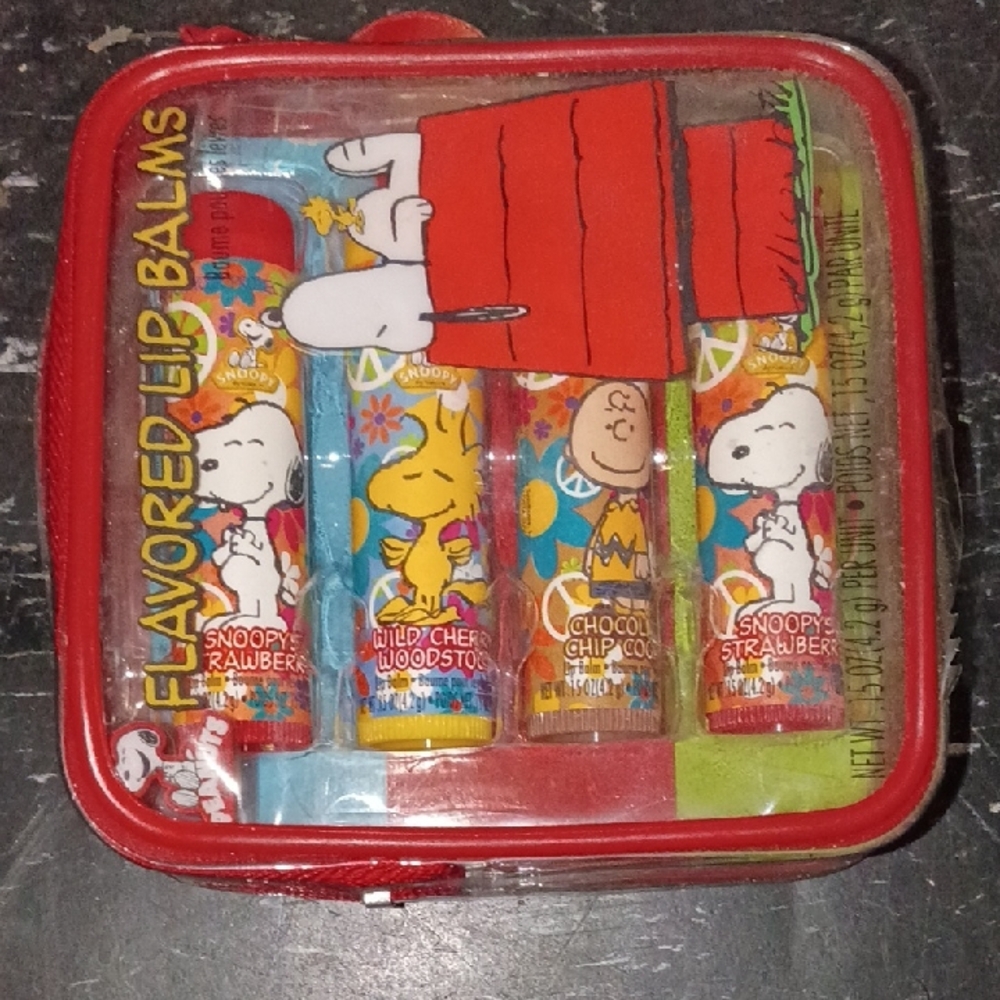 Peanuts Lip Balm Set with Red Case and Colorful Tubes